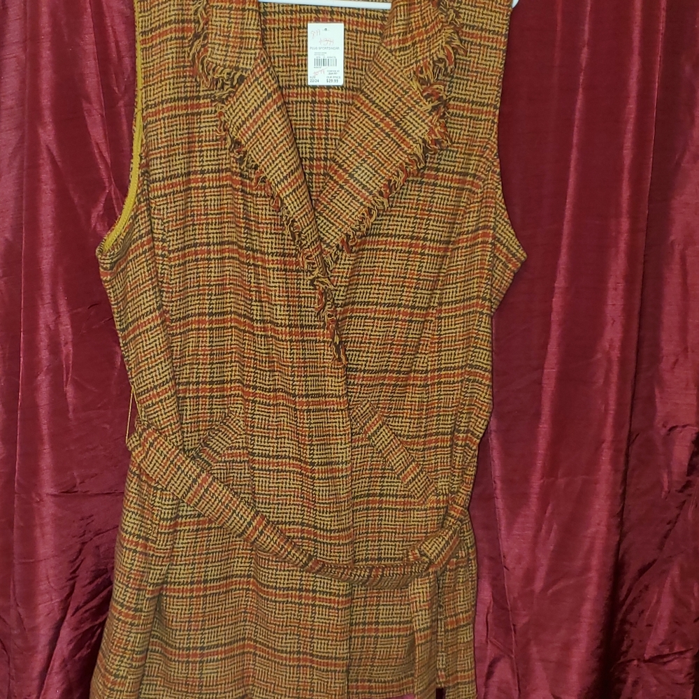 Cato 22w-24w long plaid belted vest.